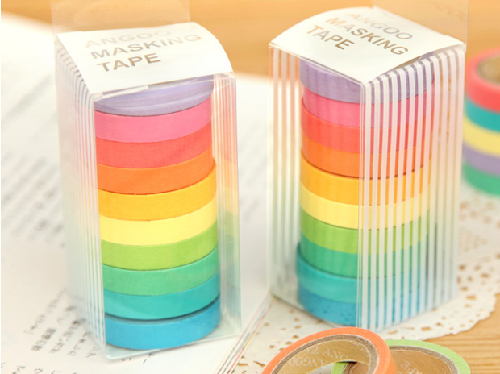 【貓凱特韓國文具精品】日本 糖果色和紙膠帶 彩虹膠帶套裝 10卷入